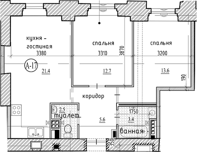 2-комнатная квартира 59.2 м², 3/7 эт., ЖК «Северная Корона»